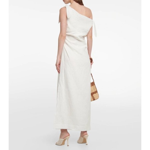 SIR. Bettina Tie Midi Dress in Ivory XSmall New Womens Linen Off the Shoulder - Picture 15 of 16
